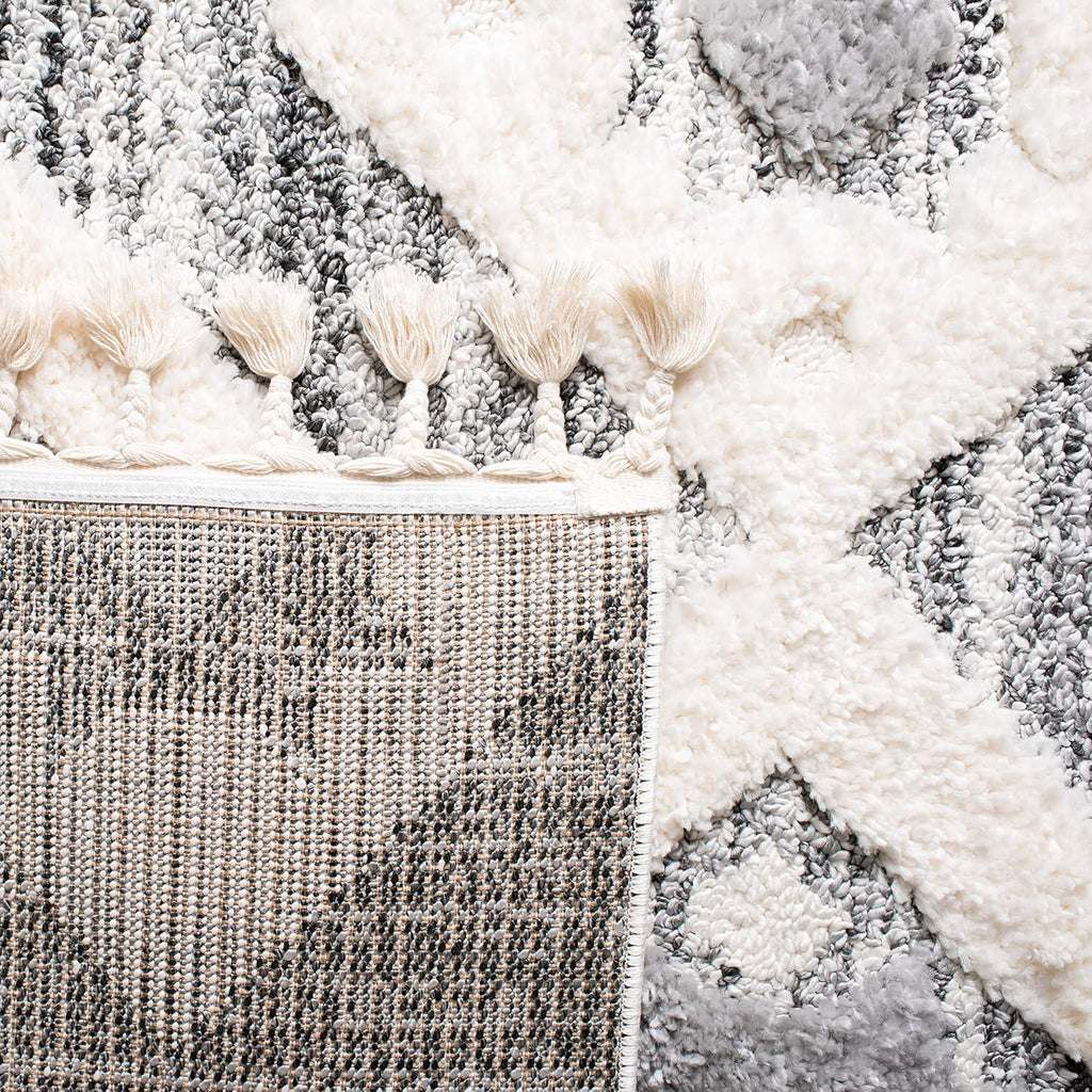 Moroccan Tassel Shag Collection Accent Rug - 4' X 6', Grey & Ivory, Boho Design, Non-Shedding & Easy Care, 2-Inch Thick Ideal for High Traffic Areas in Foyer, Living Room, Bedroom (MTS664G)