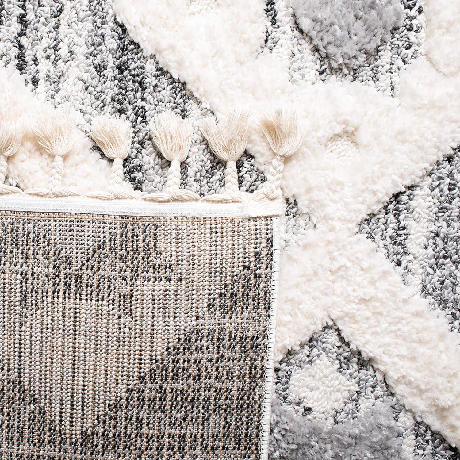 Moroccan Tassel Shag Collection Accent Rug - 4' X 6', Grey & Ivory, Boho Design, Non-Shedding & Easy Care, 2-Inch Thick Ideal for High Traffic Areas in Foyer, Living Room, Bedroom (MTS664G)