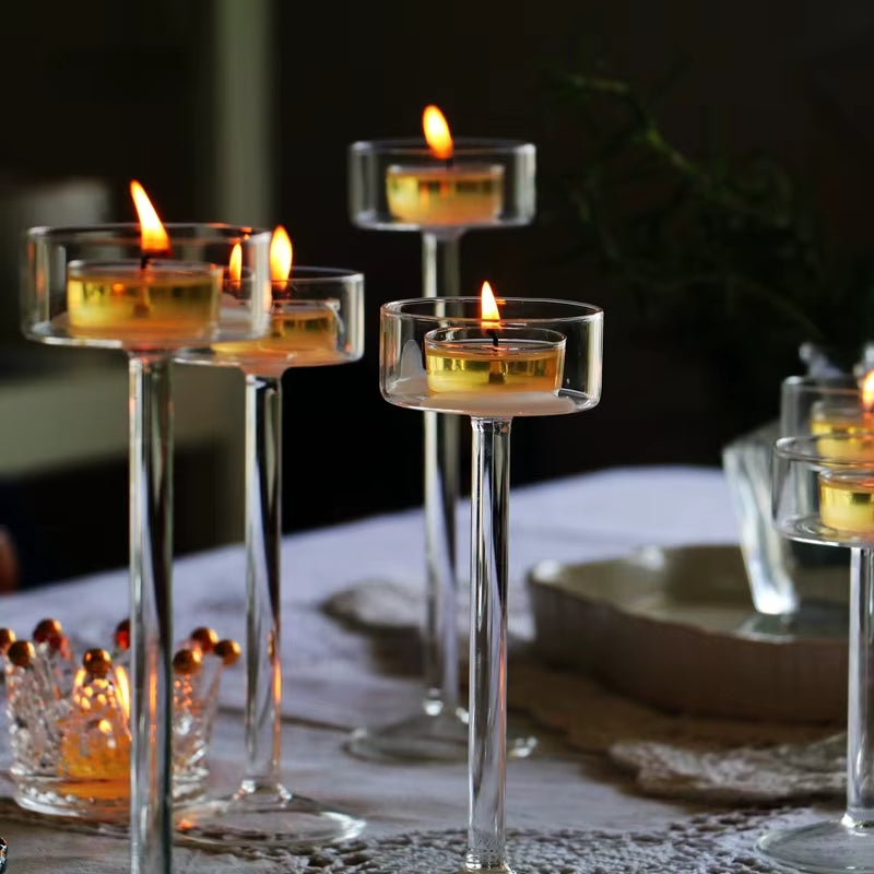 Glass Candle Holders Set Tealight Candle Holder Home Decor Wedding Table Centerpieces Crystal Holder Dinner Table Setting