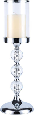 Pillar Candle Holder with Lid,Crystal Candle Holder for Pillar Candle, Candlesticks Holder with 3 Crystal Balls for Coffee Dining Table, Wedding, Christmas, Halloween, Home Decor CH065L