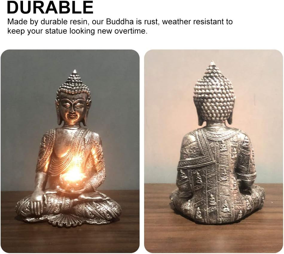 12" Thai Buddha Tealight Holder Buddha Statue Candle Holder,Buddha Tealight Candle Holder Statue Meditation Candle Stand for Office, Indoor, Outdoor Resin Buddha Decor