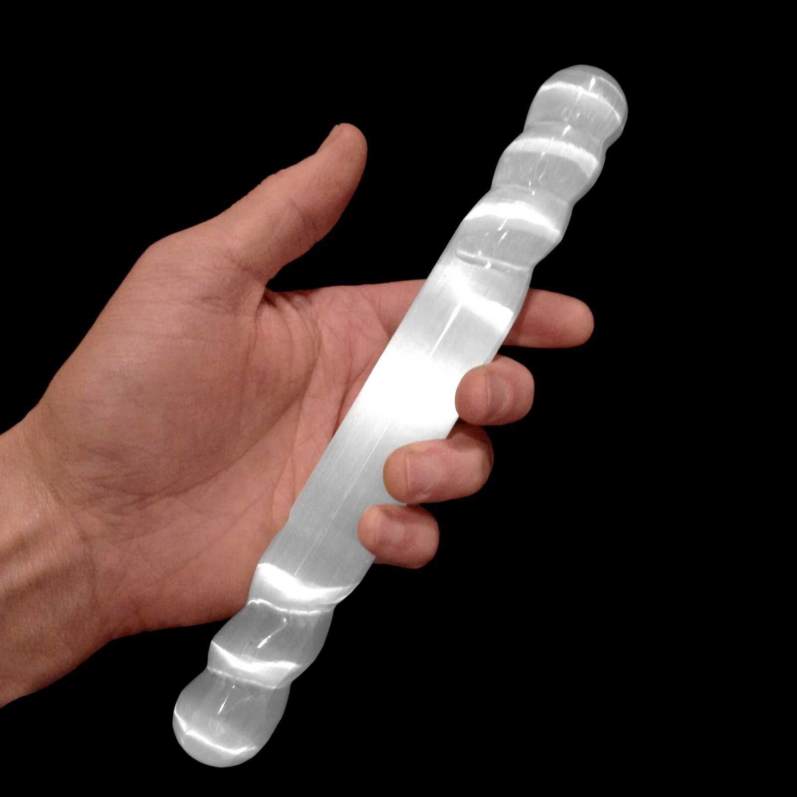 XL Polished Selenite Crystal Massage Wand 8" Spiral round Tip " CHARGE CLEANSE