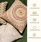 Outdoor Square Toss Pillow Set, 17" H X 17" L, Raffia Medallion Poolside Outdoor Pillows