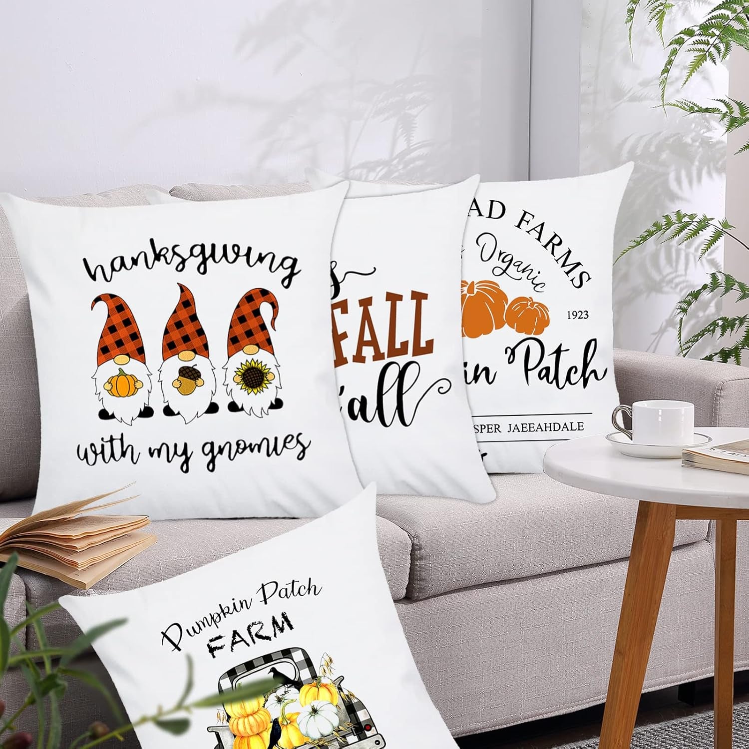 Fall Decor Pillow Covers 18X18 Set Pumpkin Throw Pillowcase for Home Outdoor Fall Pillows Decorative Throw Pillows Farmhouse Thanksgiving Autumn Halloween Cushion Case for Couch