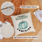 Set of 4 Fall Pillow Covers 16X16 Inch Thanksgiving Throw Pillows Covers Autumn Blue Pumpkins Decorative Cushion Covers Home Outdoor Sofa Couch Pillow Cases for Fall Decorations (16 by 16)