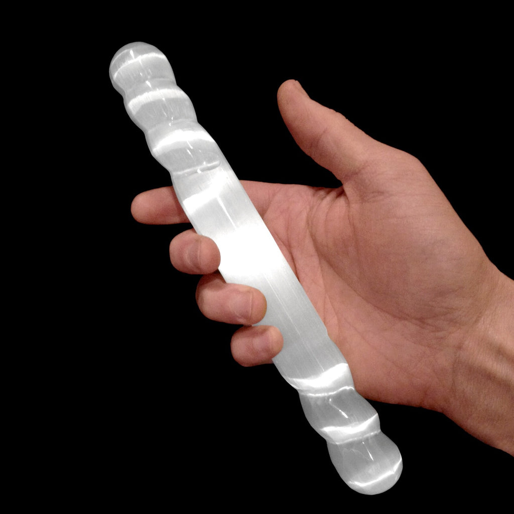 XL Polished Selenite Crystal Massage Wand 8" Spiral round Tip " CHARGE CLEANSE