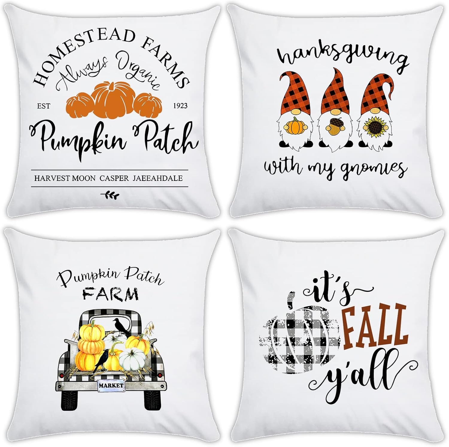 Fall Decor Pillow Covers 18X18 Set Pumpkin Throw Pillowcase for Home Outdoor Fall Pillows Decorative Throw Pillows Farmhouse Thanksgiving Autumn Halloween Cushion Case for Couch