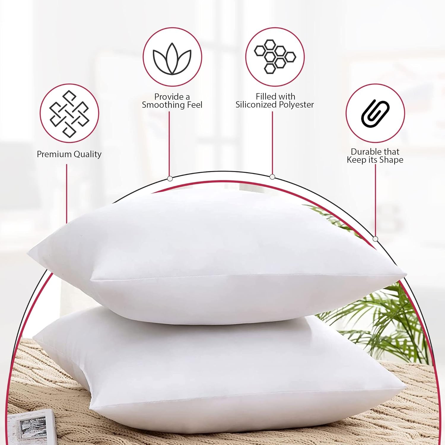18X18 Throw Pillow Inserts – Set of 4 Soft Square Couch Pillows – Supportive, Fluffy Fill for Bed, Sofa & Chair – Decorative White Pillow Forms