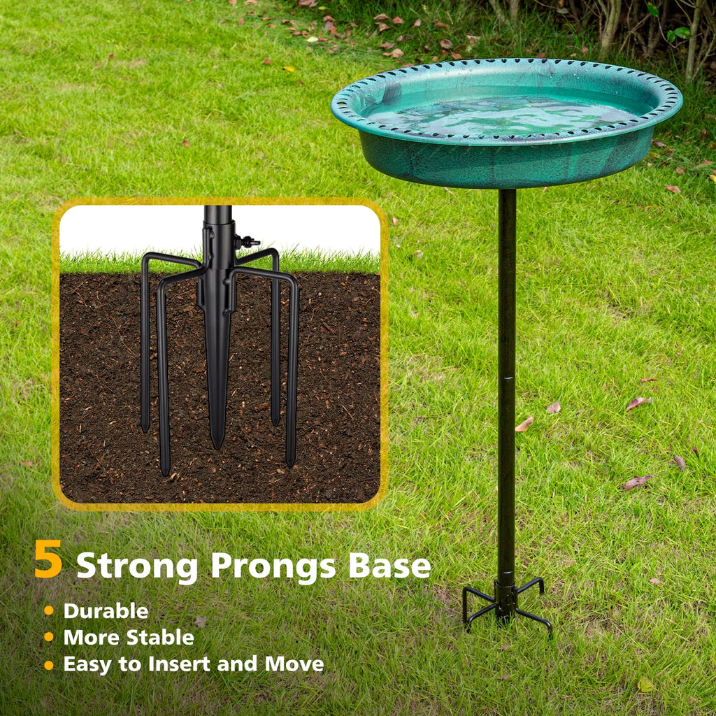 Oval Polyresin Bird Bath Bowl with Metal Stake, 34 Inch Height Outdoor Freestanding Birdfeeder - Green