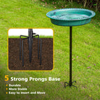 Oval Polyresin Bird Bath Bowl with Metal Stake, 34 Inch Height Outdoor Freestanding Birdfeeder - Green
