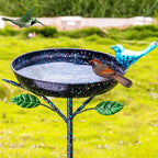 41 In. Metal Bird Bath with Stake and Decorative Cast Iron Bird for Outdoor Garden Yard Decor