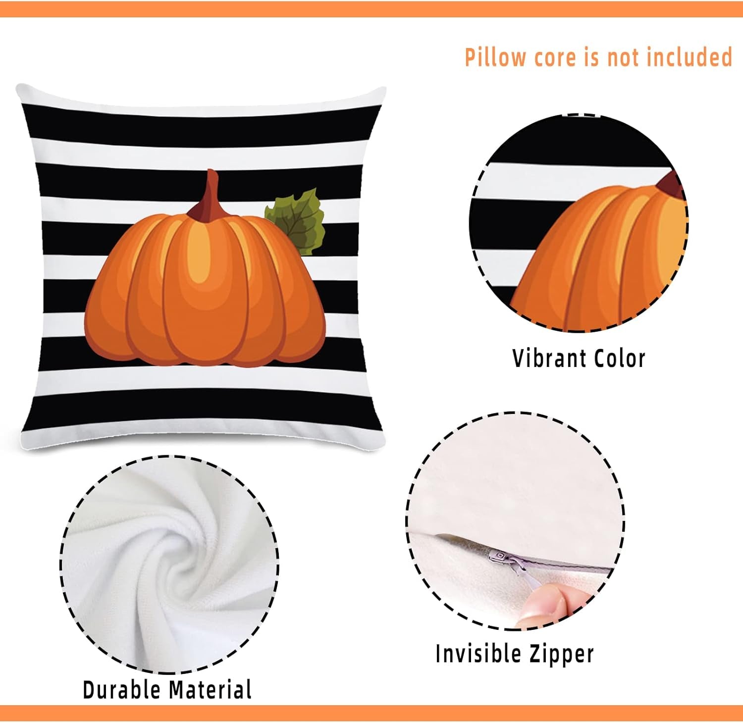 Fall Decor Pillow Covers 18X18 Set Pumpkin Throw Pillowcase for Home Outdoor Fall Pillows Decorative Throw Pillows Farmhouse Thanksgiving Autumn Halloween Cushion Case for Couch