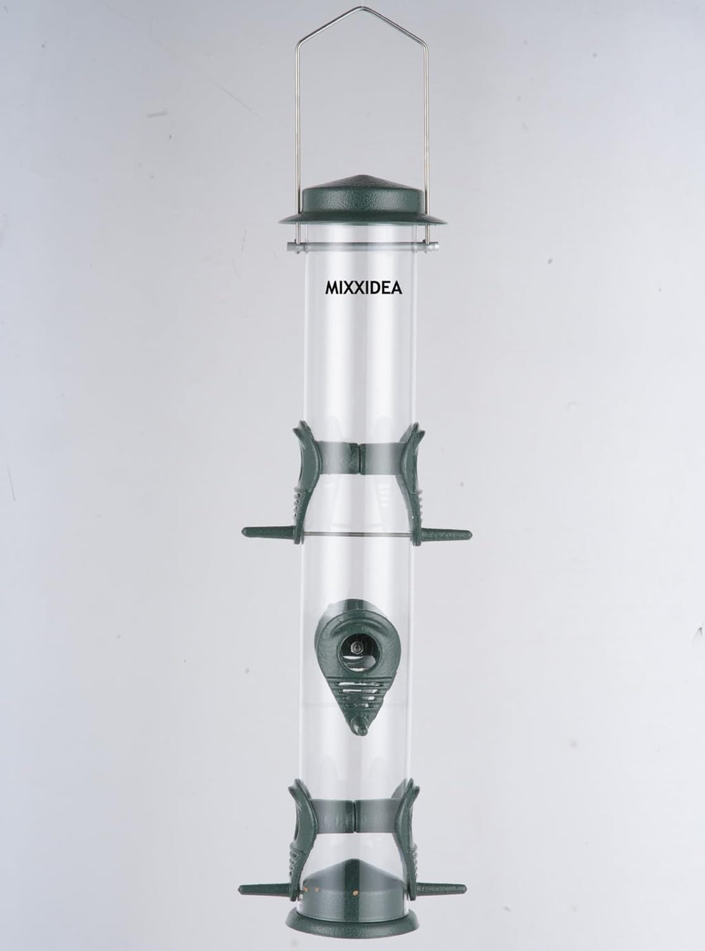 1PK Metal Bird Feeders with 6 Feeding Ports,Tube Bird Feeder with Steel Hanger,Hard Plastic Wild Bird Feeder for Outdoors Hanging, Attracting Birds in Your Lawn, Garden, Balcony–Green