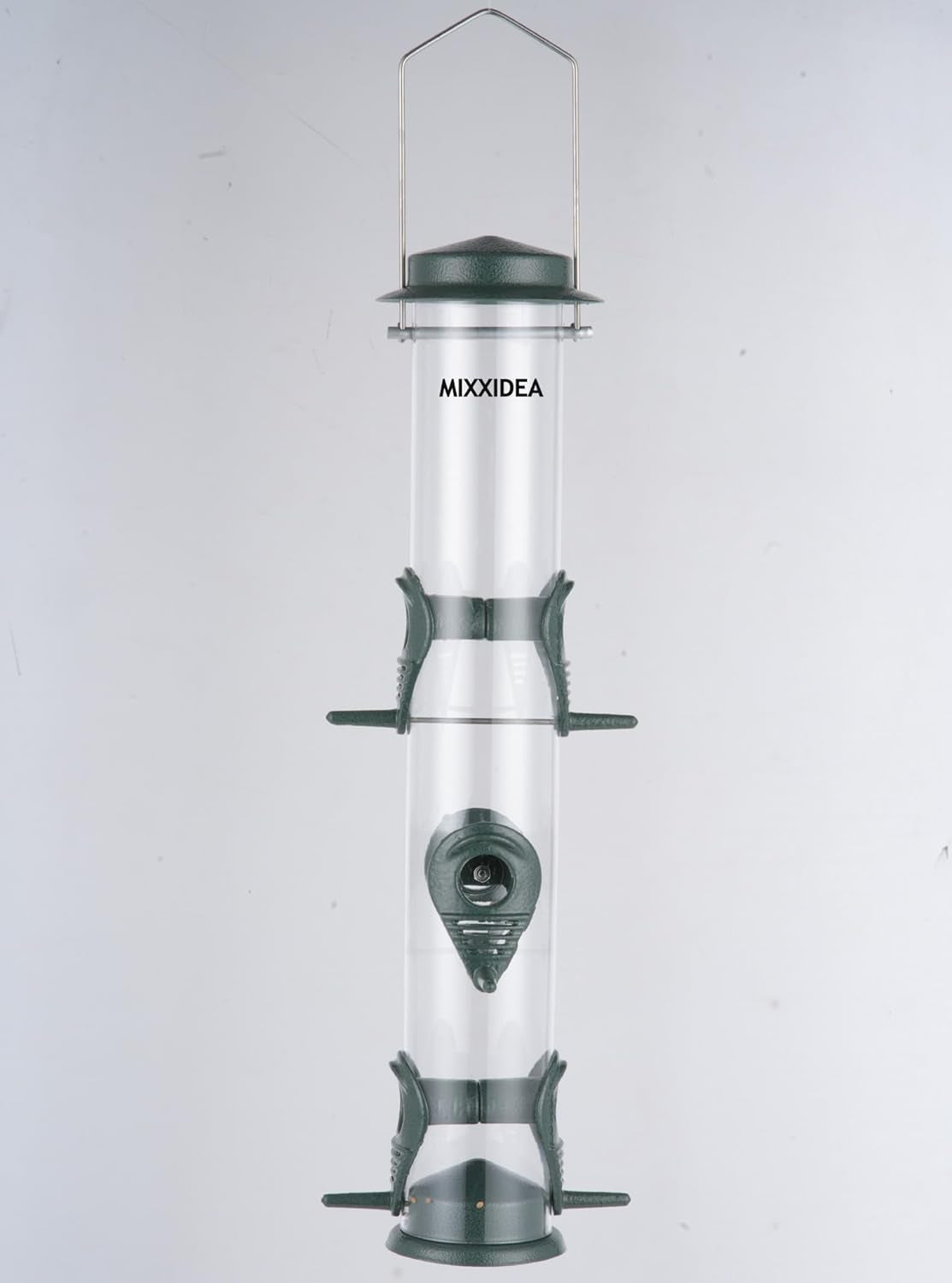 1PK Metal Bird Feeders with 6 Feeding Ports,Tube Bird Feeder with Steel Hanger,Hard Plastic Wild Bird Feeder for Outdoors Hanging, Attracting Birds in Your Lawn, Garden, Balcony–Green