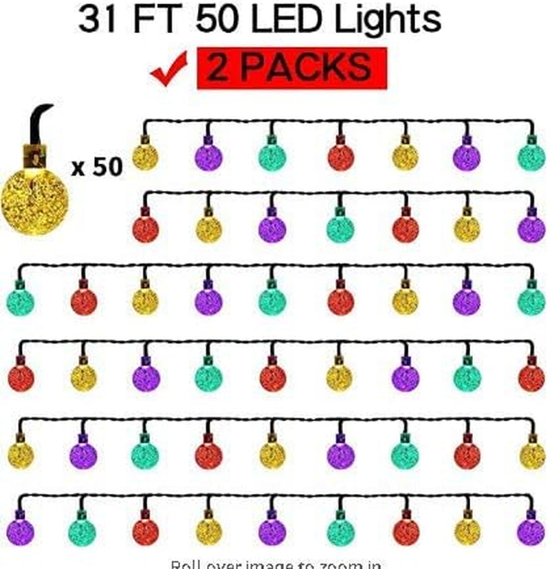 Solar String Lights Outdoor,2-Pick(Total 100 LED 62FT) Solar Powered String Lights,Ip65 Waterproof Outdoor String Lights for 8 Models,Led Solar Globe Outdoor String Lights(Multicolor)
