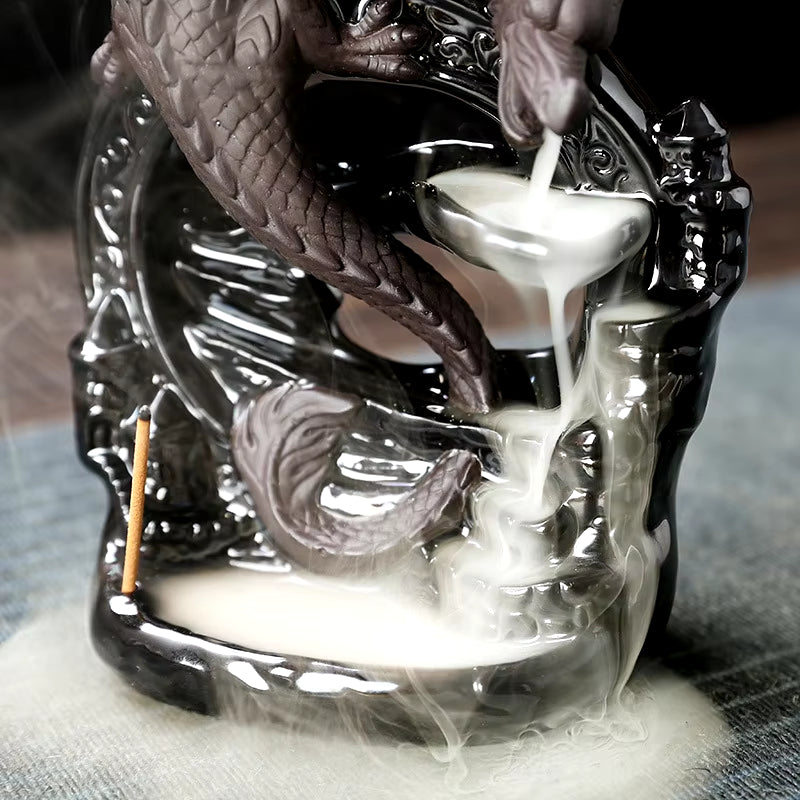 1Pc Ceramic Vintage Dragon Backflow Incense Burner, Home Decor, Tabletop Decor, Home Aromatherapy Gift (Without Incense)