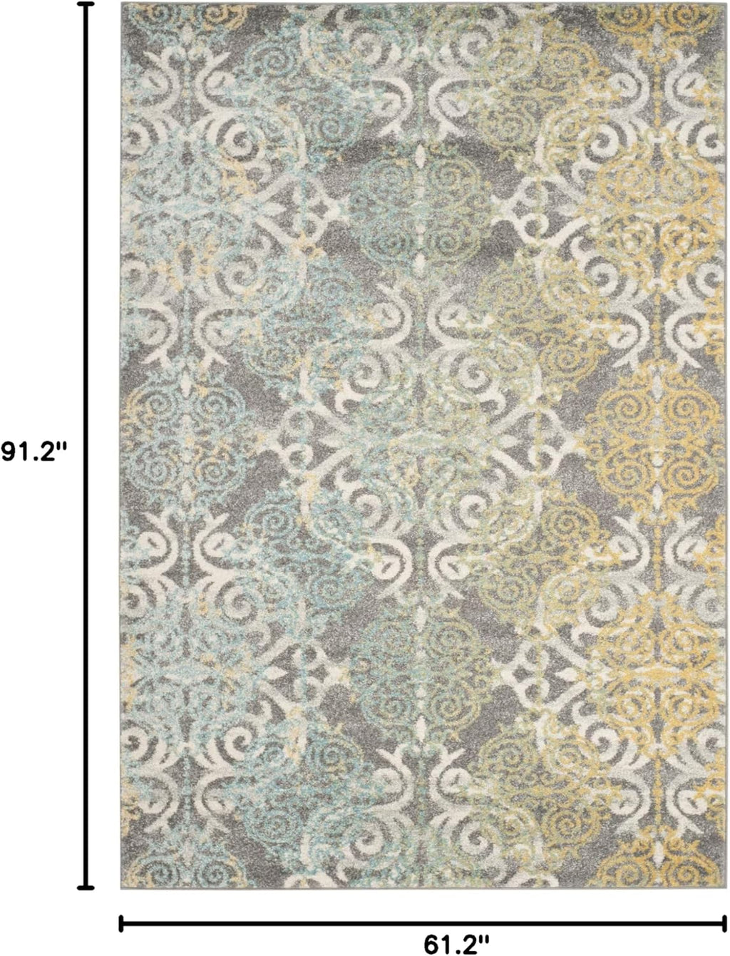 Evoke Collection Area Rug - 5'3" X 7'6", Grey & Ivory, Medallion Damask Design, Non-Shedding & Easy Care, Ideal for High Traffic Areas in Living Room, Bedroom (EVK230D)