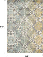 Evoke Collection Area Rug - 5'3" X 7'6", Grey & Ivory, Medallion Damask Design, Non-Shedding & Easy Care, Ideal for High Traffic Areas in Living Room, Bedroom (EVK230D)