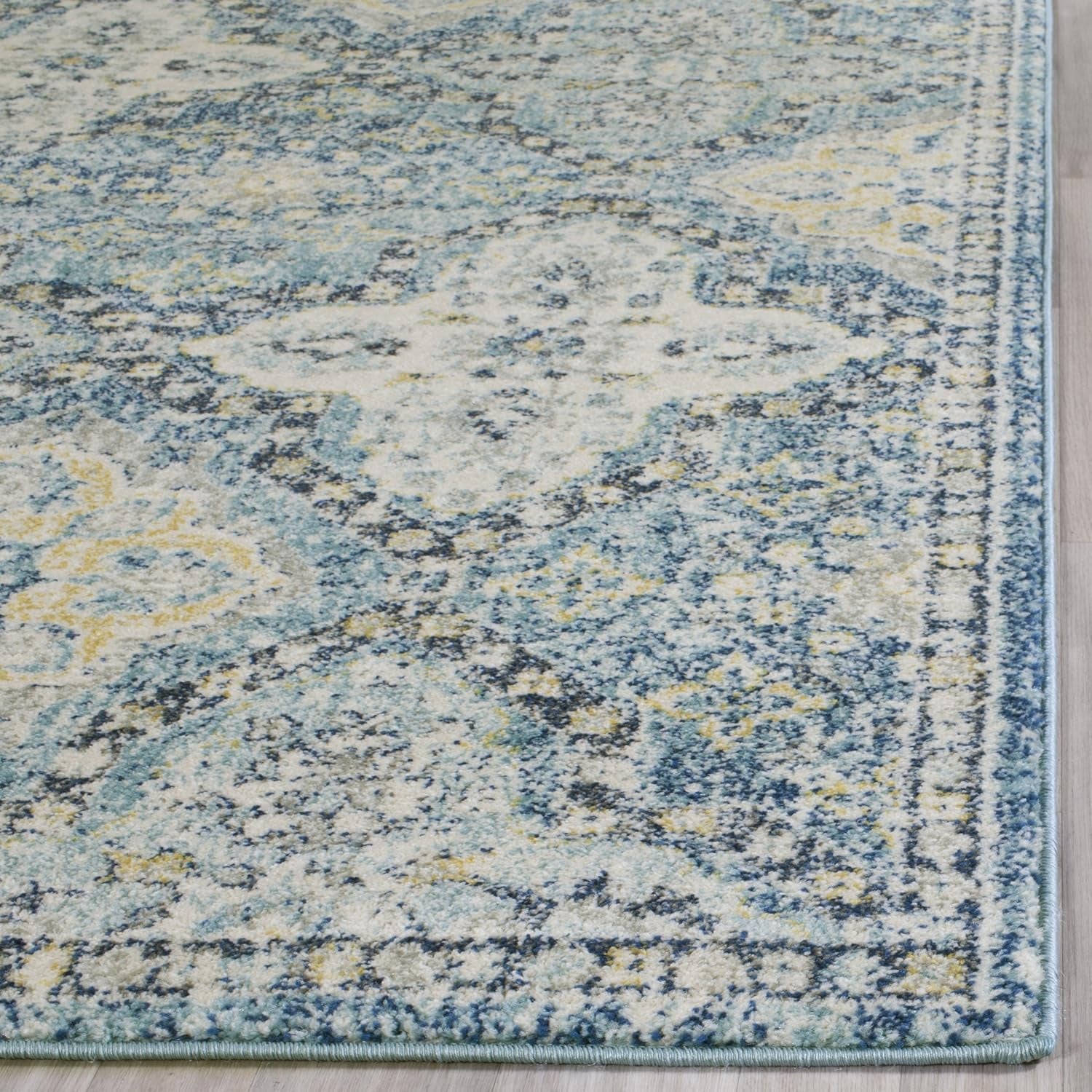 Area Rug 8X10 - Evoke Collection - Large - Light Blue & Ivory, Boho Trellis Pattern, Non-Shedding & Easy Cleaning, Ideal for Living Room, Bedroom, Office, Dining Space (EVK274C)