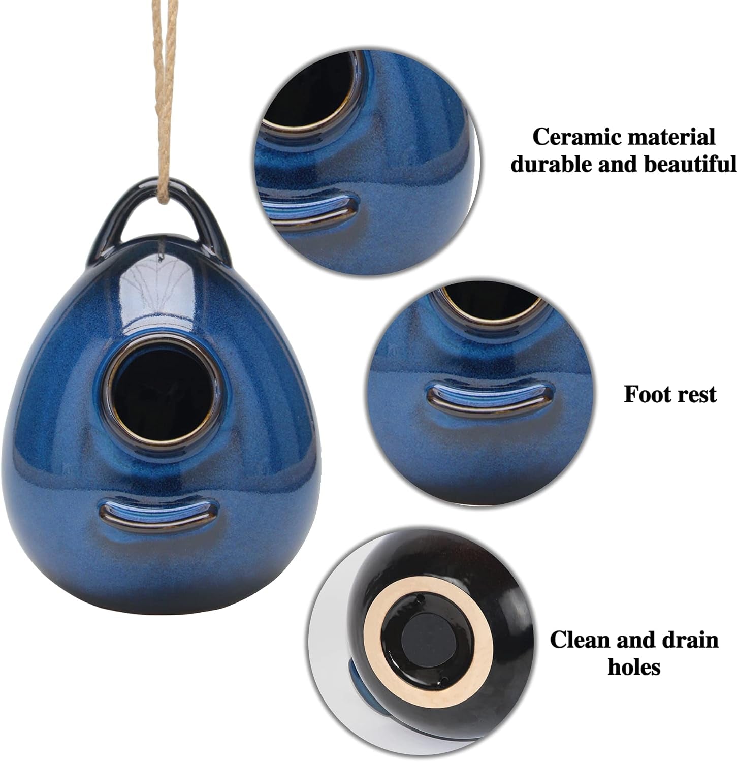Birdhouse Ceramic Hanging Birdhouses Bird Hut Hanging Outdoor Birdhouse for Wild Birds, Finch, Cardinal, and Bluebird - Blue
