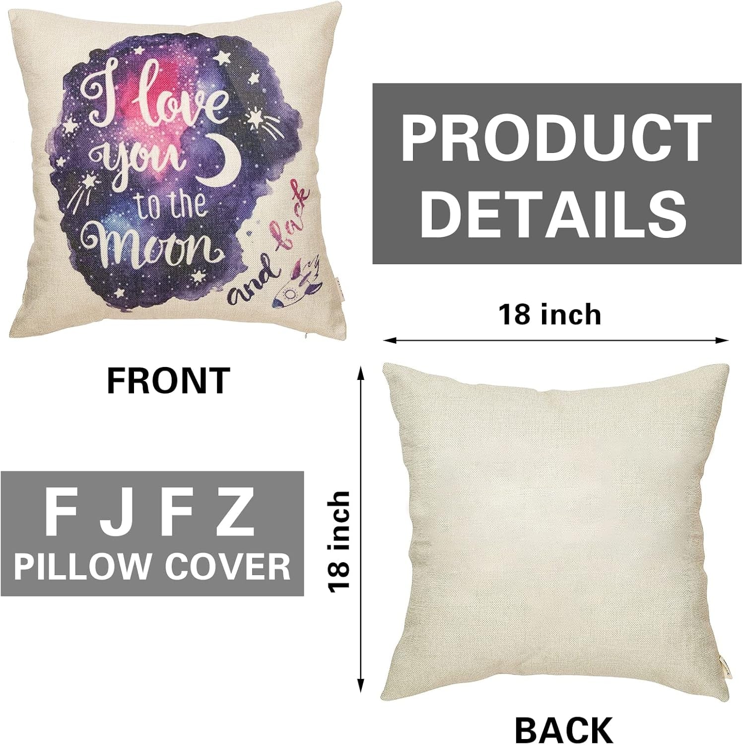 Cotton Linen Home Decorative Throw Pillow Cover 18" X 18", Galaxy Star Cushion Case for Sofa Couch Watercolor I Love You to the Moon and Back Lover Gift Decor Valentine’S Day Decoration