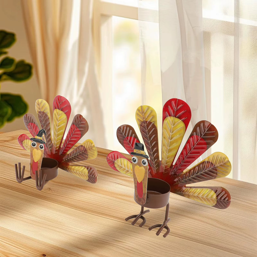 2Pcs Thanksgiving Turkey Candle Holder Cute Look Versatile Alloy Table Turkey Candle Holder Decoration for Home Party