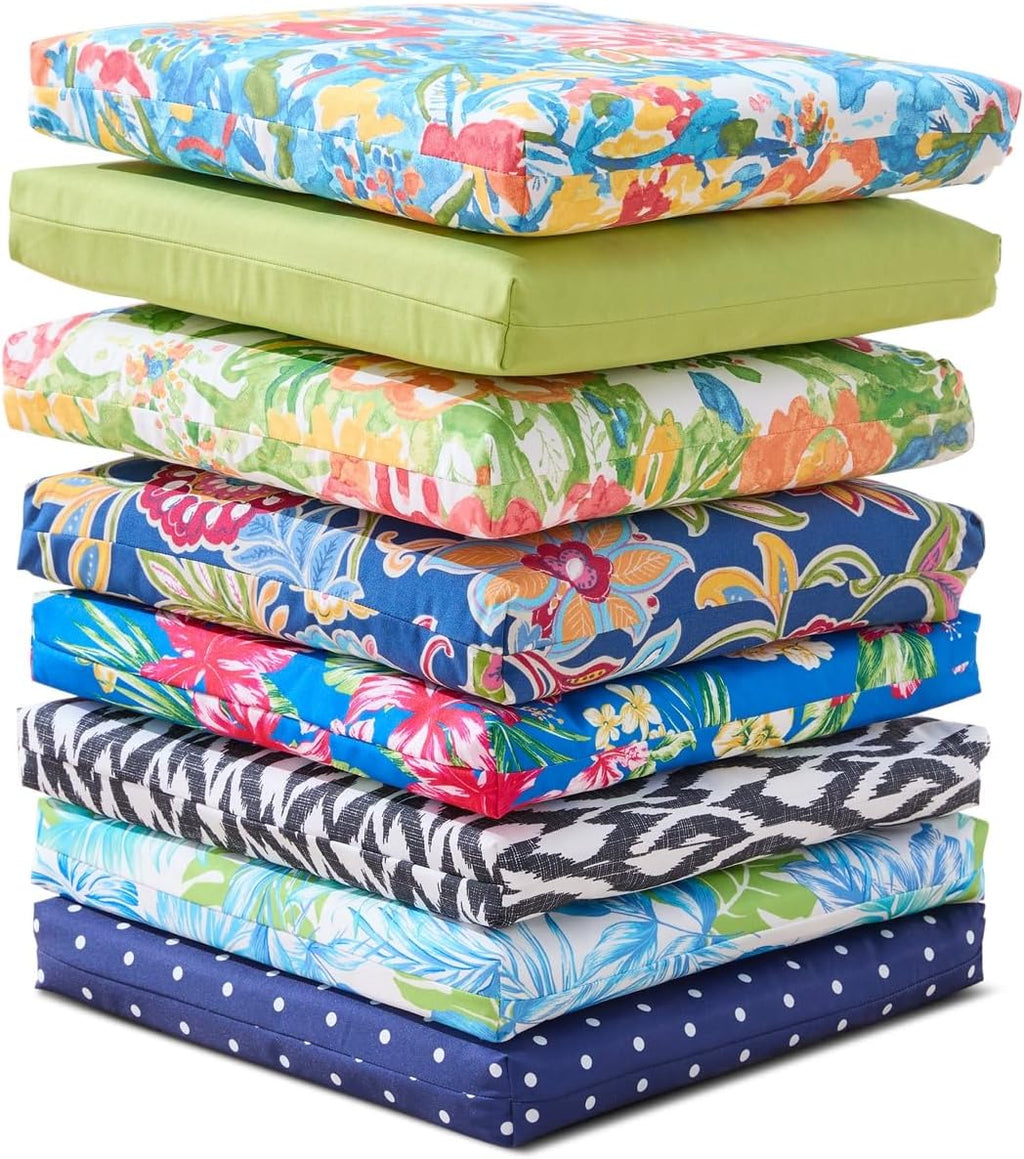 Chair Cushion with Ties - 18.75" L X 18" W - Patio & Outdoor - Water, Stain & Fade Resistant - Black Ikat