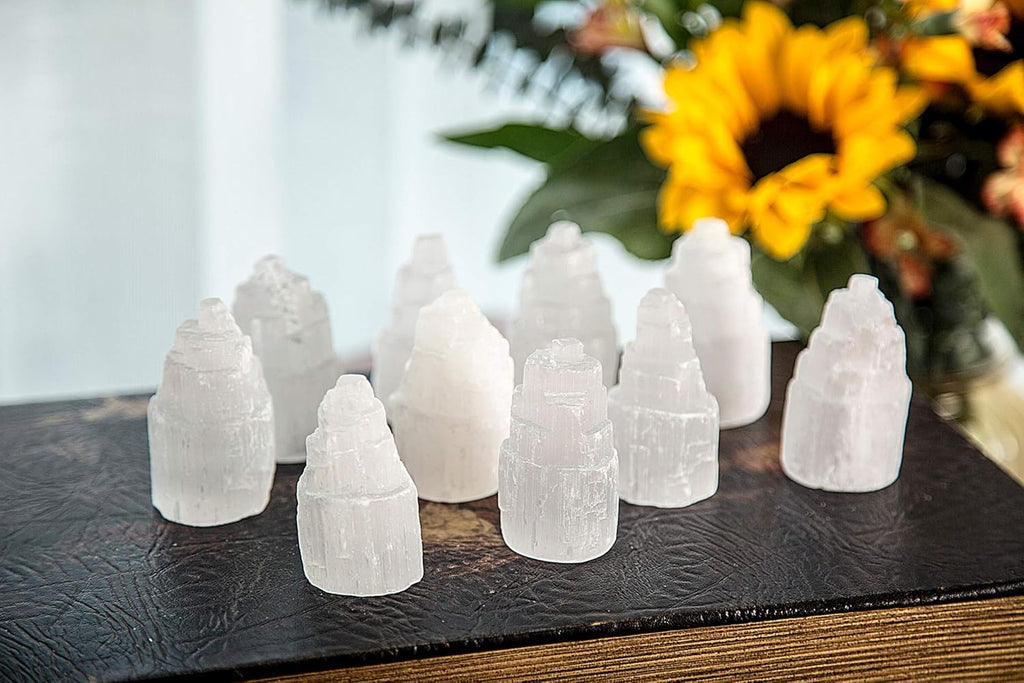 Set of 10 White Selenite Sky Tower Skyscraper Reiki Chakra Stone Crystal Healing Energy Tower 6-7Cm Tall