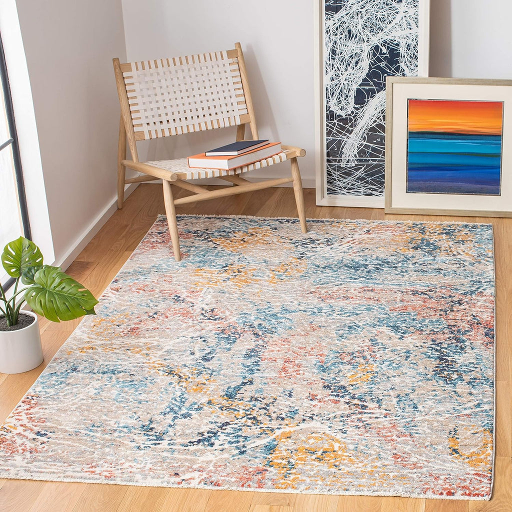 Madison Collection Area Rug - 5'3" X 7'6", Grey & Orange, Modern Abstract Design, Non-Shedding & Easy Care, Ideal for High Traffic Areas in Living Room, Bedroom (MAD494F)