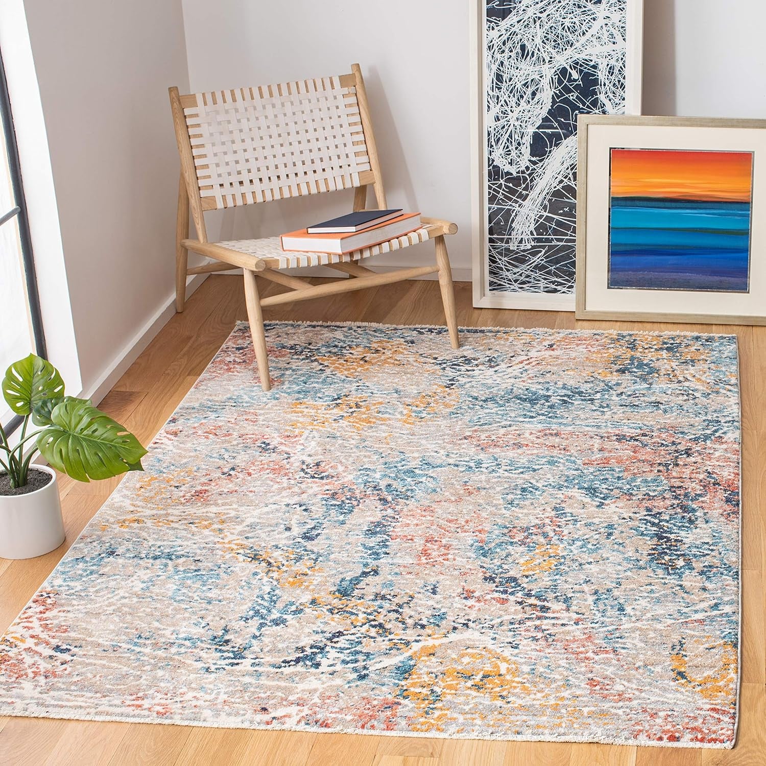 Madison Collection Area Rug - 5'3" X 7'6", Grey & Orange, Modern Abstract Design, Non-Shedding & Easy Care, Ideal for High Traffic Areas in Living Room, Bedroom (MAD494F)