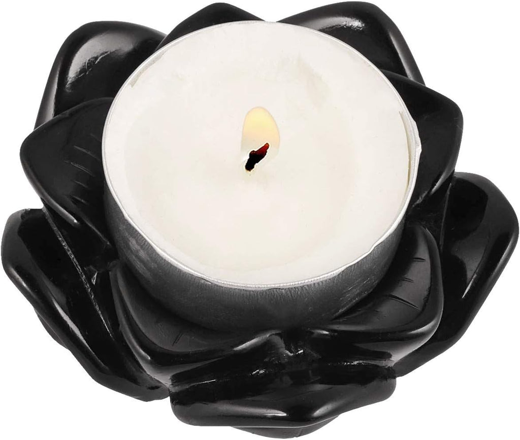 2.4" Healing Crystals Black Obsidian Lotus Flower Crystal Ball Stand, Tealight Holder Hand Carved Home Decor