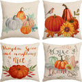 Fall Throw Pillow Covers 16X16 Set of 4 Thanksgiving Pumpkin Pillow Covers Autumn Leaves Pillow Cases Halloween Outdoor Sofa Couch Home Decorations Cushion Covers 16 Inch