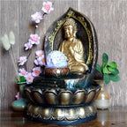 Resin Lotus Base Buddha Statue Waterscape Lucky Feng Shui Ornament Indoor Led Water Fountain Desktop Furnishings Air Humidifier
