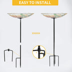 Bird Baths for Outdoors, Glass Birdbath Birdfeeder Bowl with Metal Stake for outside Garden Yard Lawn Sunflower Butterfly Decor