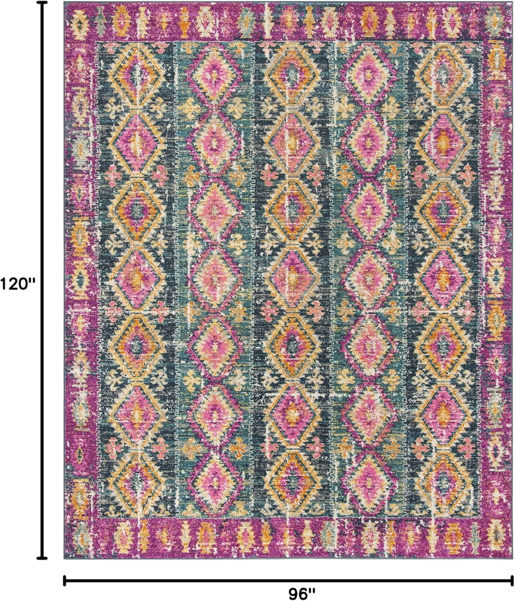 Area Rug 8X10 - Madison Collection - Large - Fuchsia & Blue, Boho Chic Distressed Design, Non-Shedding & Easy Cleaning, Ideal for Living Room, Bedroom, Office, Dining Space (MAD129F)