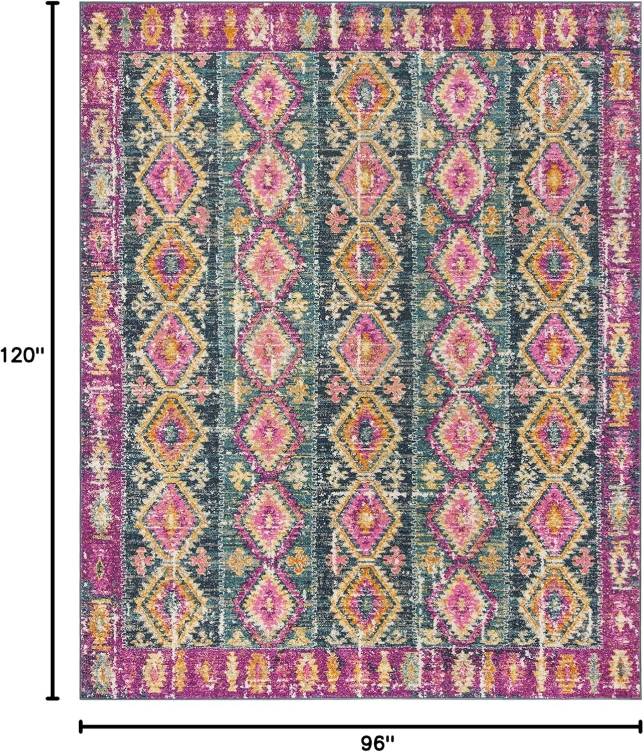 Area Rug 8X10 - Madison Collection - Large - Fuchsia & Blue, Boho Chic Distressed Design, Non-Shedding & Easy Cleaning, Ideal for Living Room, Bedroom, Office, Dining Space (MAD129F)