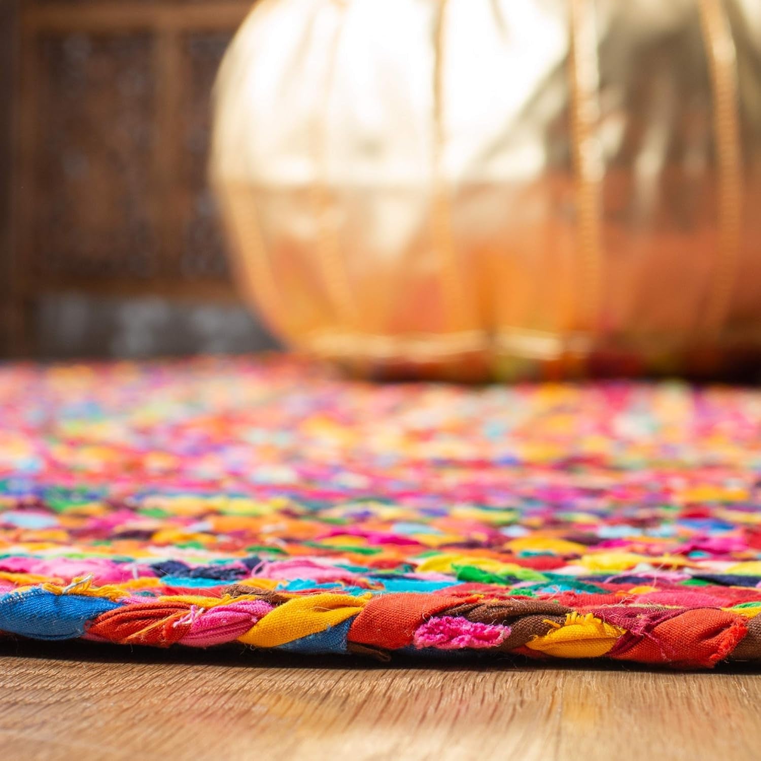 Braided Collection Area Rug - 5' X 8' Oval, Red & Multi, Handmade Woven Cotton, Boho Reversible Style, Ideal for Living Room, Bedroom (BRD210A)