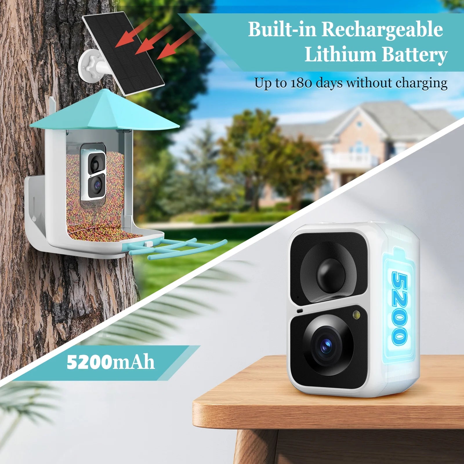 Smart Bird Feeder Camera, Outdoor Bird Watching Camera, Auto Capture Bird & Motion Detection, Gift for Bird Lover, Blue