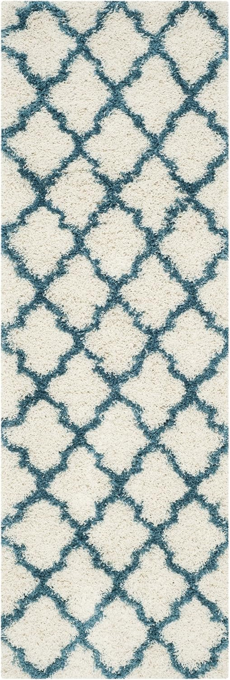 Kids Shag Collection Runner Rug - 2'3" X 7', Ivory & Blue, Moroccan Trellis Design, Non-Shedding & Easy Care, 2-Inch Thick Ideal for High Traffic Areas in Living Room, Bedroom (SGK569C)