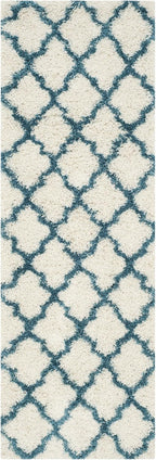Kids Shag Collection Runner Rug - 2'3" X 7', Ivory & Blue, Moroccan Trellis Design, Non-Shedding & Easy Care, 2-Inch Thick Ideal for High Traffic Areas in Living Room, Bedroom (SGK569C)