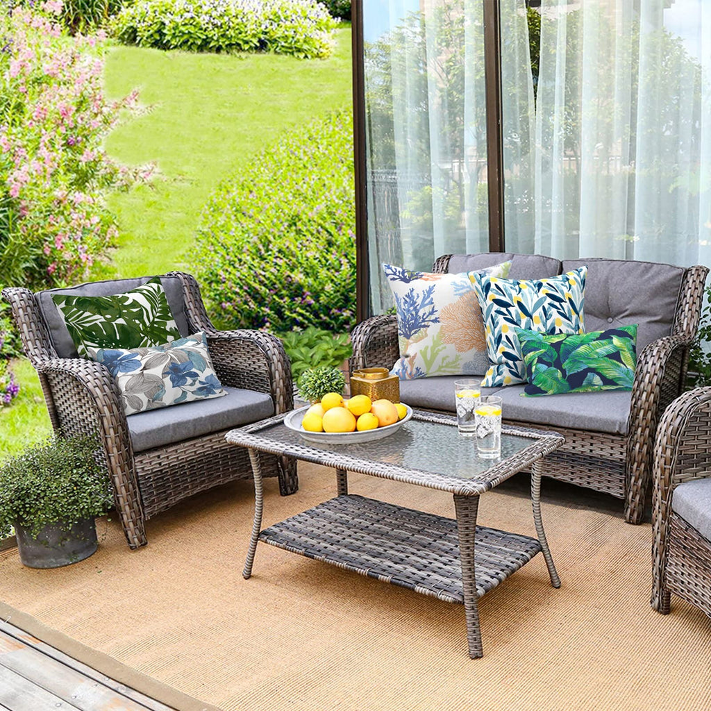 Pack of 2 Waterproof Outdoor Lumbar Pillow with Inserts, Rectangle Decorative...