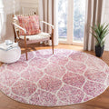 Madison Collection Area Rug - 5'3" Round, Cream & Fuchsia, Glam Ogee Trellis Distressed Design, Non-Shedding & Easy Care, Ideal for High Traffic Areas in Living Room, Bedroom (MAD604R)