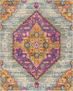 Area Rug 8X10 - Madison Collection - Large - Light Grey & Fuchsia, Boho Chic Medallion Design, Non-Shedding & Easy Cleaning, Ideal for Living Room, Bedroom, Office, Dining Space (MAD119G)