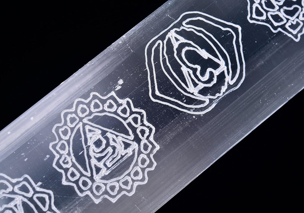 6" Selenite Ruler 7 Chakra Engraved Selenite Charging Slab Chakra Stones Set