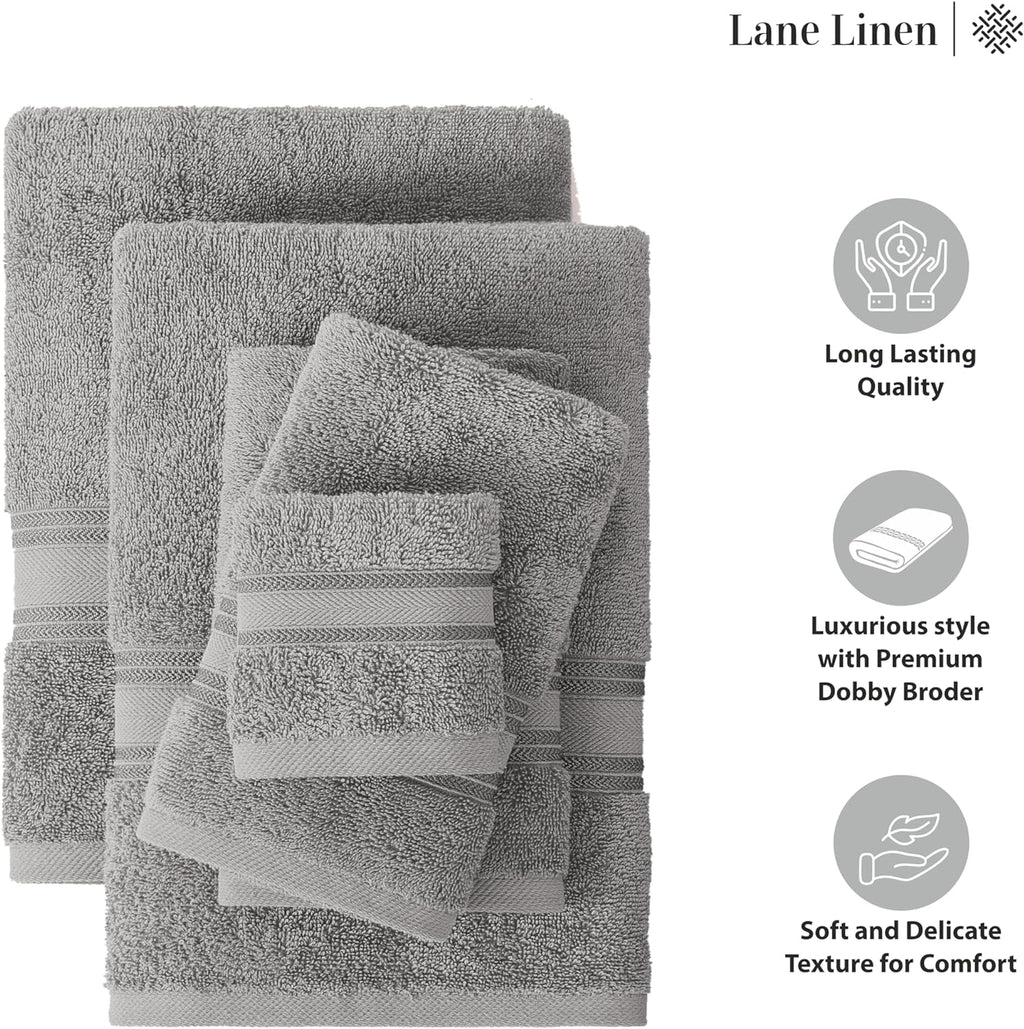 100% Cotton 18 Piece Bath Towel Set - Zero Twist, Quick Dry, Super Soft & Highly Absorbent - 6 Bath, 6 Washcloths, 6 Hand Towels for Bathroom - Hotel Quality Bathroom Towel Set - Grey