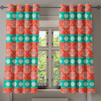Hamsa Grommet Curtain, Bohemian Style Inspirational Boho Hamsa Hand Illustration Pattern Mandala Art, Decorative 2-Panel Window Drapes for Bedroom Living Room, 50" X 54", Coral Teal