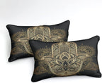 Boho King Comforter Set Black and Gold Comforter Hamsa Hand of Fatima Bohemian Floral Printed Hippie Bedding Sets 1 Comforter 2 Pillowcases(King, Hamsa Hand)