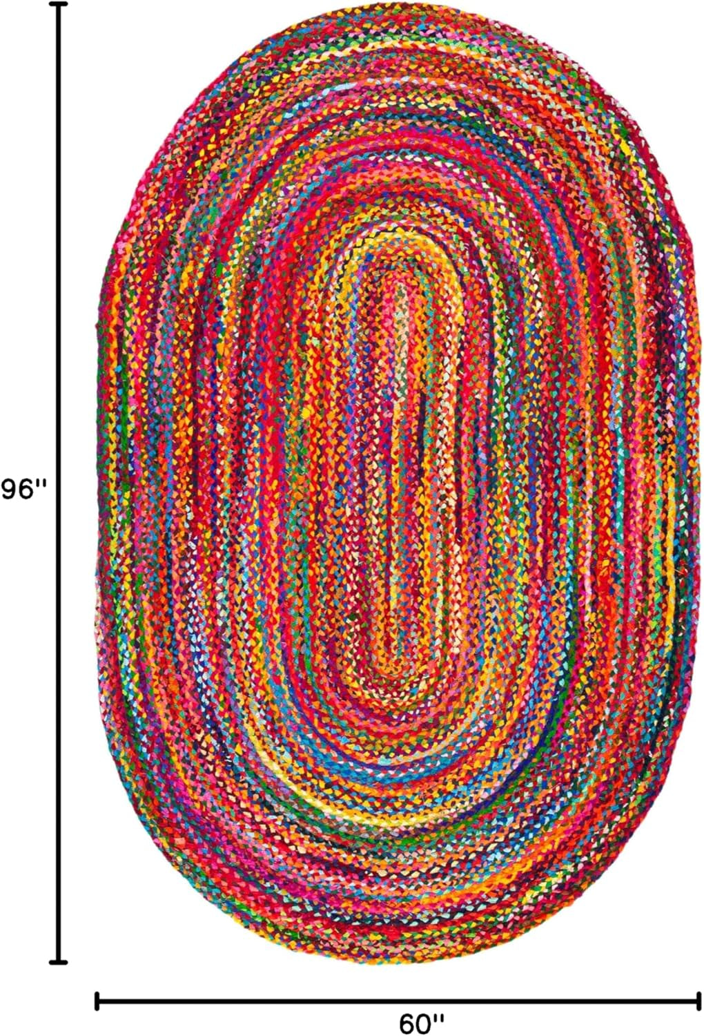 Braided Collection Area Rug - 5' X 8' Oval, Red & Multi, Handmade Woven Cotton, Boho Reversible Style, Ideal for Living Room, Bedroom (BRD210A)