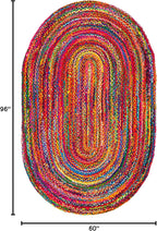 Braided Collection Area Rug - 5' X 8' Oval, Red & Multi, Handmade Woven Cotton, Boho Reversible Style, Ideal for Living Room, Bedroom (BRD210A)