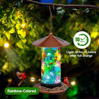 Mosaic Solar Wild Bird Feeder, Waterproof Lantern Shape with S-Hook & 4 LED Lights, Garden Decor for Lawn, Patio, Balcony, Yard Ornament - Unique Gifts for Mom, Women, Grandma, Bird Lovers